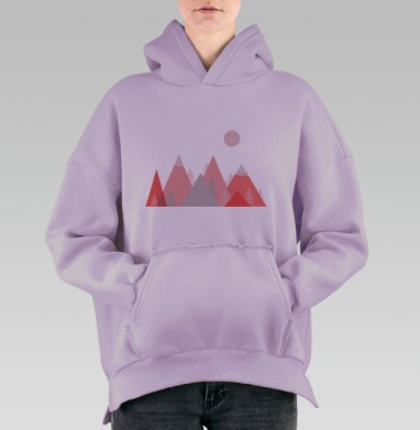 Красные горы с елями на фоне солнца, Hoodie Oversize Fiolet, утепленная