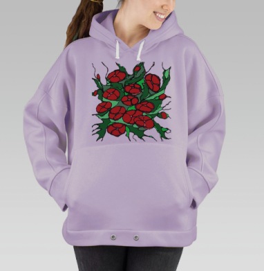 Красные маки на зелёном фоне нейрографика стиль, Hoodie Oversize Fiolet