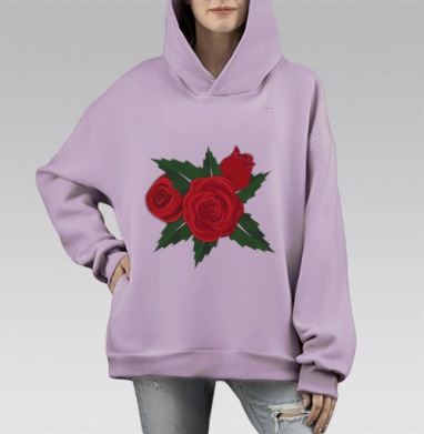 Красные розы для принта на текстиле, кружках, футболках, Hoodie Mono Fiolet, оверсайз, утепленная