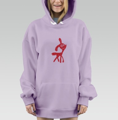 Красный забавный зверек с белыми пятнами серый фон, Hoodie Mjhigh Dig Mel, Fiolet, утепленная