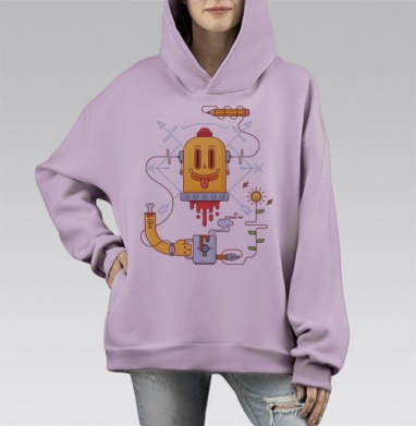 Креативная голова, Hoodie Mono Fiolet, оверсайз, утепленная