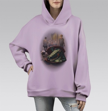 Крокодил из люка., Hoodie Mono Fiolet, оверсайз, утепленная