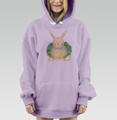 Кролик венок Новый год 2023, Hoodie Mjhigh Dig Mel, Fiolet, утепленная