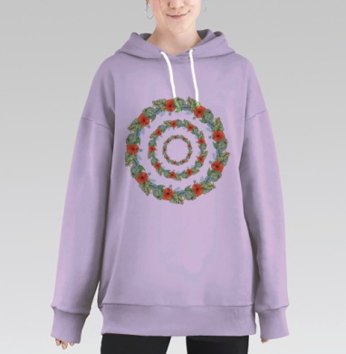 Круги из маков и зелени, Hoodie Long Oversize Fiolet