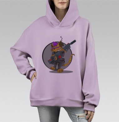Крутой  Кот, Hoodie Mono Fiolet, оверсайз, утепленная