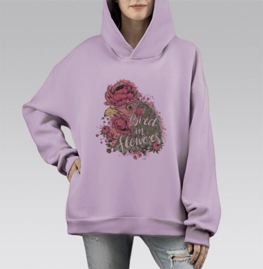 Курочка в цветах, Hoodie Mono Fiolet, оверсайз, утепленная