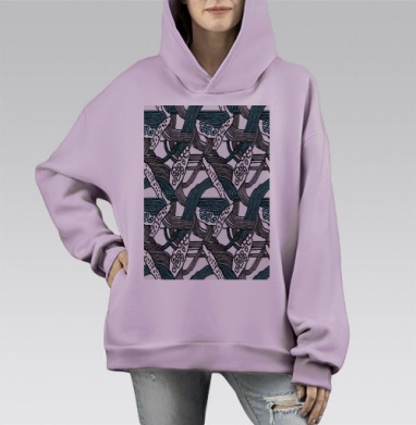 Лагуна,абстрактная графика, Hoodie Mono Fiolet, оверсайз, утепленная