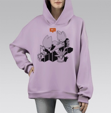 Лайк, Hoodie Mono Fiolet, оверсайз, утепленная