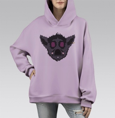 Лемур Великолепный, Hoodie Mono Fiolet, оверсайз, утепленная
