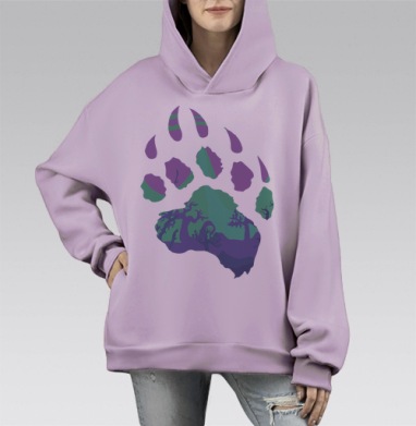Лесной след, Hoodie Mono Fiolet, оверсайз, утепленная