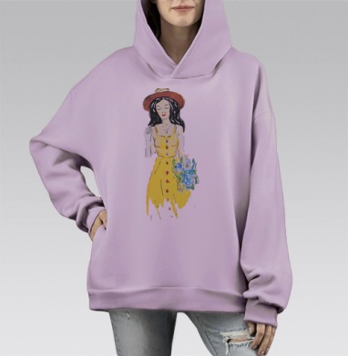 Летний образ, Hoodie Mono Fiolet, оверсайз, утепленная