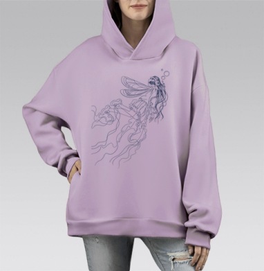 Летящая девушка, Hoodie Mono Fiolet, оверсайз, утепленная