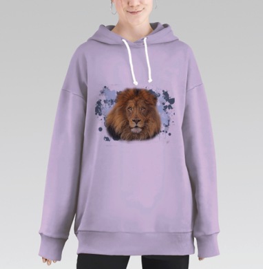 Лев арт принт, Hoodie Long Oversize Fiolet