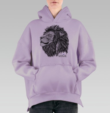 Лев с перьями внутренней силы и мудрости KATGALL, Hoodie Oversize Fiolet, утепленная