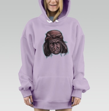 Лицо Бабы Яги с мрачным взглядом на сером фоне, Hoodie Mjhigh Dig Mel, Fiolet, утепленная