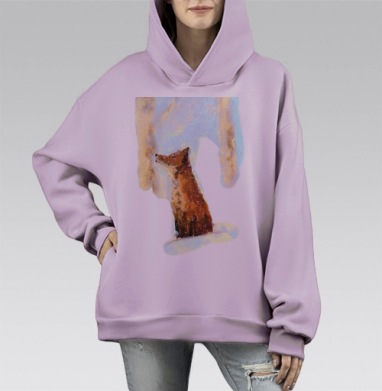 Лис на снегу, Hoodie Mono Fiolet, оверсайз, утепленная