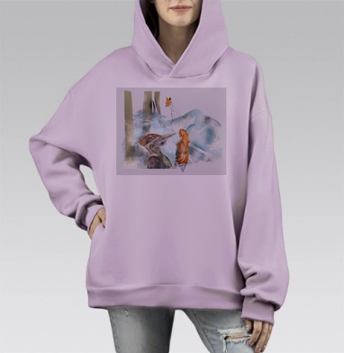 Лиса и дятел, Hoodie Mono Fiolet, оверсайз, утепленная