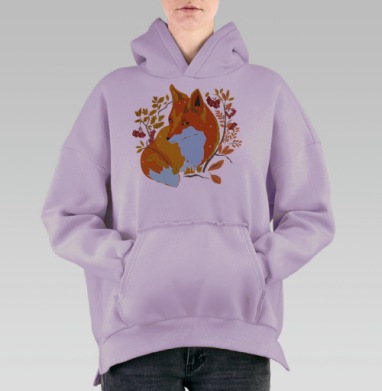 Лиса с рябиной в осеннем лесу, Hoodie Oversize Fiolet, утепленная