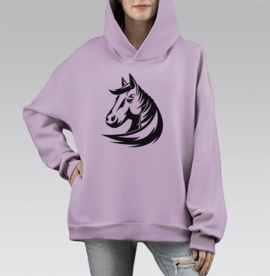 Векторная голова лошади в стиле минимализма, Hoodie Mono Fiolet, оверсайз, утепленная