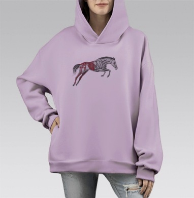 Лошадь скелет, Hoodie Mono Fiolet, оверсайз, утепленная