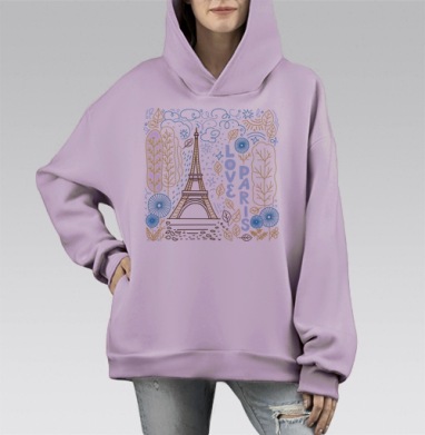 Люблю Париж. Дудлы, леттеринг, Hoodie Mono Fiolet, оверсайз, утепленная