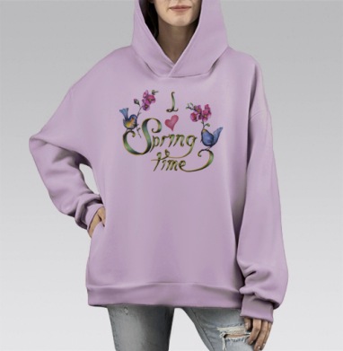 Люблю Весну, Hoodie Mono Fiolet, оверсайз, утепленная