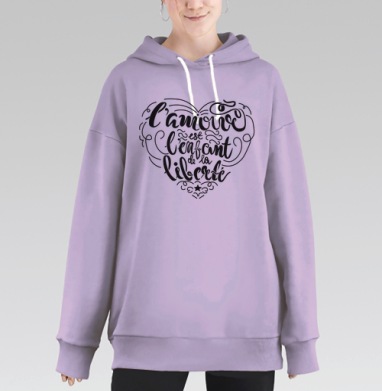 Любовь дитя свободы черно белое каллиграфия, Hoodie Long Oversize Fiolet