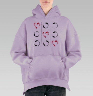 Любовь и игра страсти сердце крестики-нолики, Hoodie Oversize Fiolet, утепленная