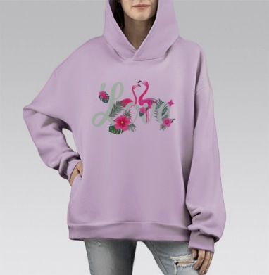 Любовь и розовые фламинго, Hoodie Mono Fiolet, оверсайз, утепленная