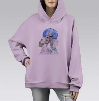 Любовь к морю, Hoodie Mono Fiolet, оверсайз, утепленная