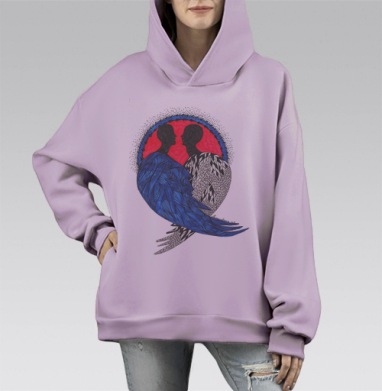 Любовь крылья единство в гармонии, Hoodie Mono Fiolet, оверсайз, утепленная