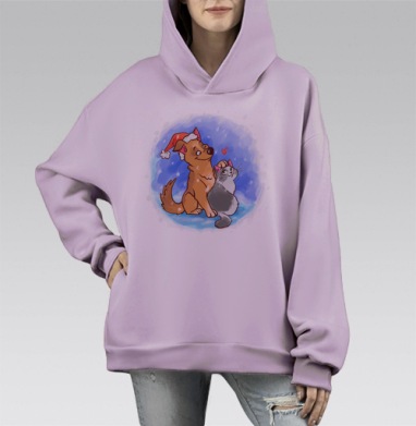 Любви в Новом году, Hoodie Mono Fiolet, оверсайз, утепленная
