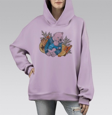 Мама медведица, Hoodie Mono Fiolet, оверсайз, утепленная
