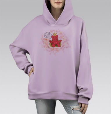 Мармеладный король ироничный образ сладкий король, Hoodie Mono Fiolet, оверсайз, утепленная