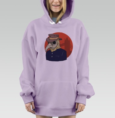 Маска чумного доктора с красным кругом на фоне Лондонского моста, Hoodie Mjhigh Dig Mel, Fiolet, утепленная