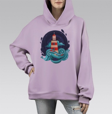 Маяк и море, Hoodie Mono Fiolet, оверсайз, утепленная