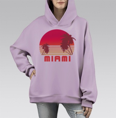 Майами ретро, Hoodie Mono Fiolet, оверсайз, утепленная