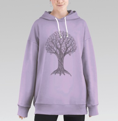 Медитативное Черно Белое Дерево Гармония Природы, Hoodie Long Oversize Fiolet