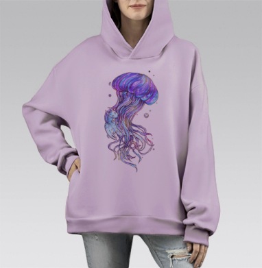 Медуза и дух воды, Hoodie Mono Fiolet, оверсайз, утепленная