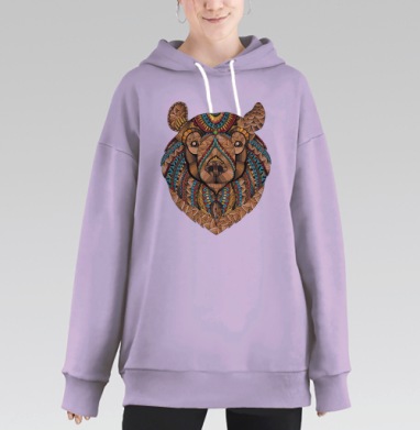 Медведь в стиле зентангл с мандалами и узорами, Hoodie Long Oversize Fiolet