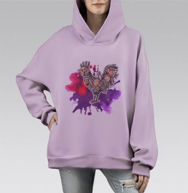 Механический петух, Hoodie Mono Fiolet, оверсайз, утепленная