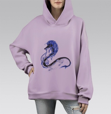 Мифический дракон в синем сиянии фантазии, Hoodie Mono Fiolet, оверсайз, утепленная