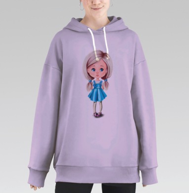 Милая грустная девочка с большими глазами, Hoodie Long Oversize Fiolet