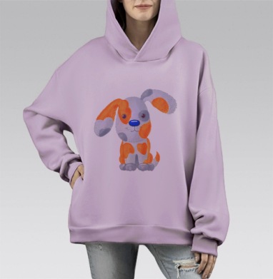 Милая собачка белая с рыжими пятнами, маркеры, Hoodie Mono Fiolet, оверсайз, утепленная