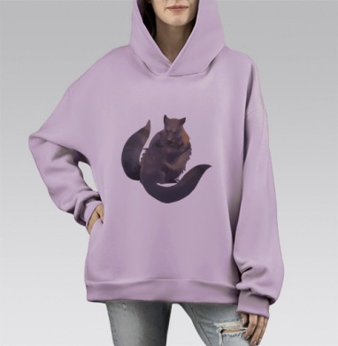 Милые еноты, Hoodie Mono Fiolet, оверсайз, утепленная