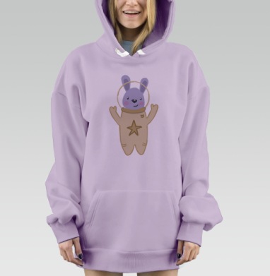 Милый космонавт заяц приветствие в космосе, Hoodie Mjhigh Dig Mel, Fiolet, утепленная