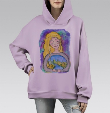 Мир, Hoodie Mono Fiolet, оверсайз, утепленная