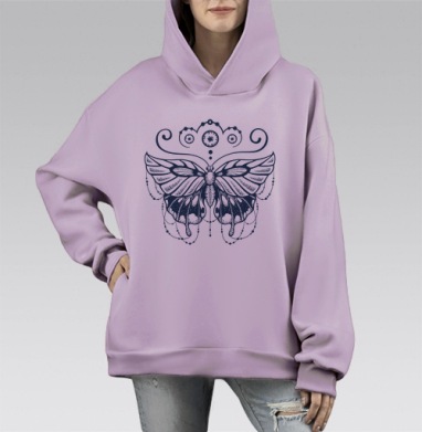 Мистическая бабочка свободы трансформации, Hoodie Mono Fiolet, оверсайз, утепленная