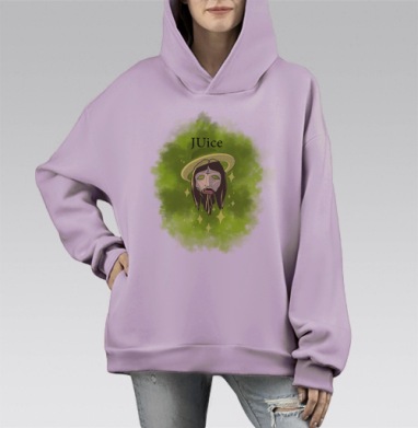 Мистическая голова с ореолом и крестом в зелёном свечении JUice, Hoodie Mono Fiolet, оверсайз, утепленная