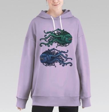 Мистические существа глубоко под водой, Hoodie Long Oversize Fiolet